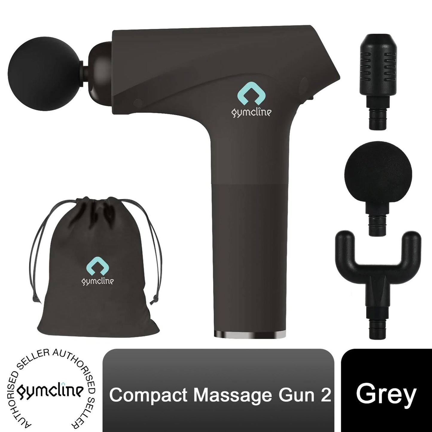 Gymcline Massage Gun Compact Size with 1500mAh Battery & 3 Speed Modes Grey